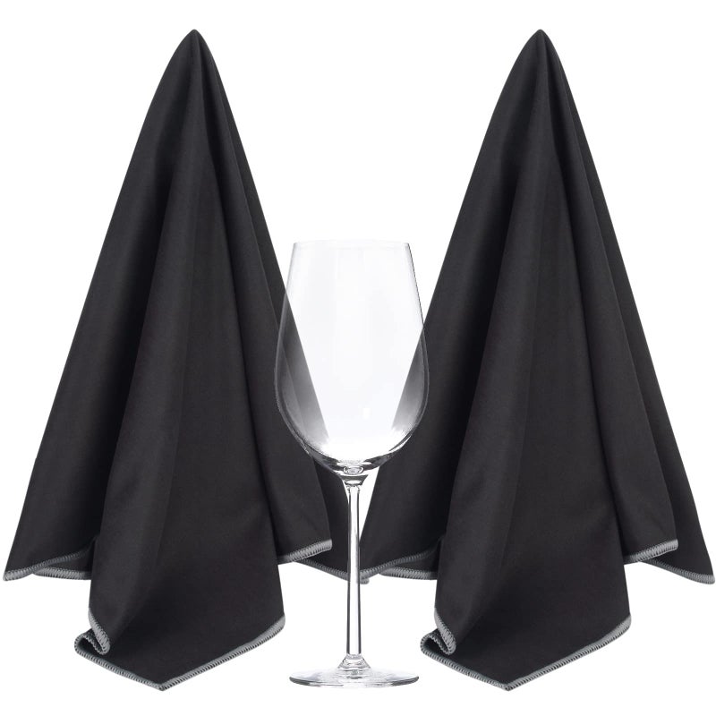 SINLAND Microfiber Glass Polishing Cloths Large Size Thick Lintless Drying Towels for Wine Glasses Stemware Dishes Stainless Appliances 20 Inch X 25 Inch Pack of 2 Black - Image 1